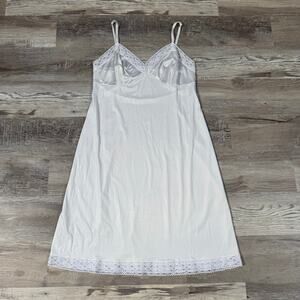 Vintage 90s Vanity Fair White Lace Trim Slip Dress Nylon Lingerie Coquette M